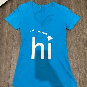 Blue V-Neck T-Shirt with 'hi' Graphic